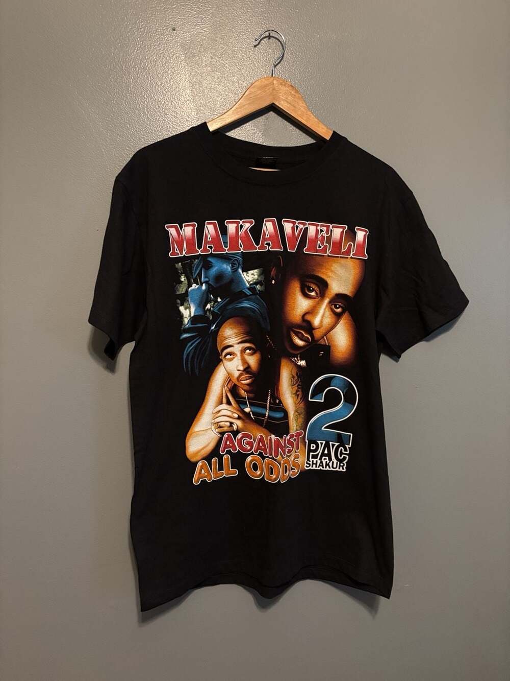 Rock Yeah Makaveli Tupac Shakur T-Shirt Size L Black Graphic Tee
